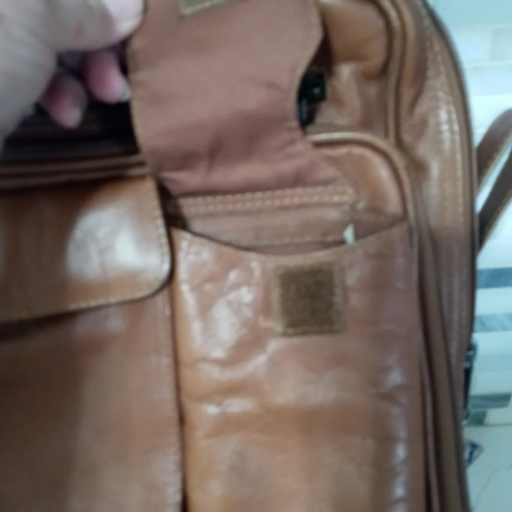 VINTAGE LAS VEGAS HILTON MEN'S LEATHER OFFICE ORGANIZER SATCHEL CARRY ON CAMEL